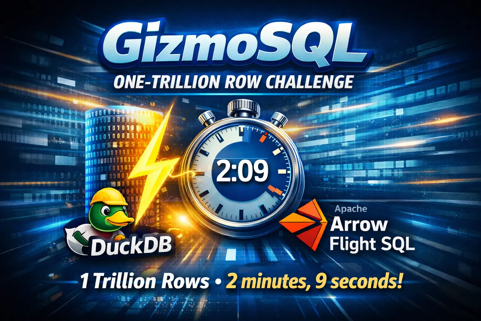 Resultados do GizmoSQL no desafio de um trilhão de linhas