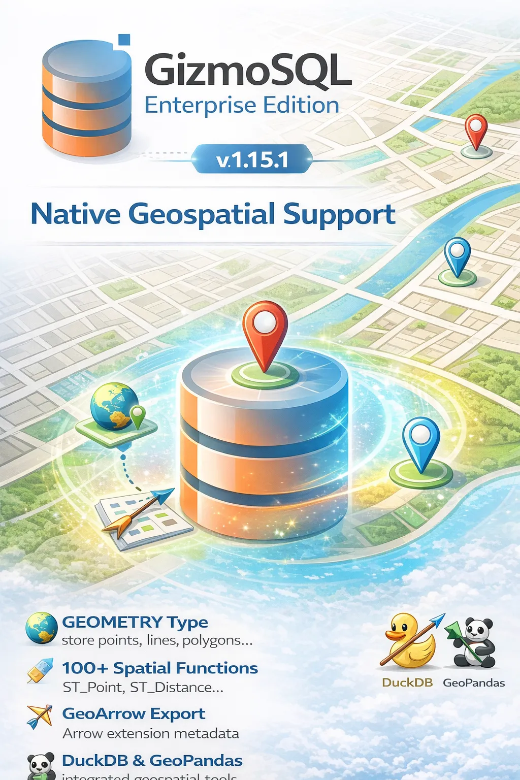 GizmoSQL v1.15.1: suporte geoespacial nativo