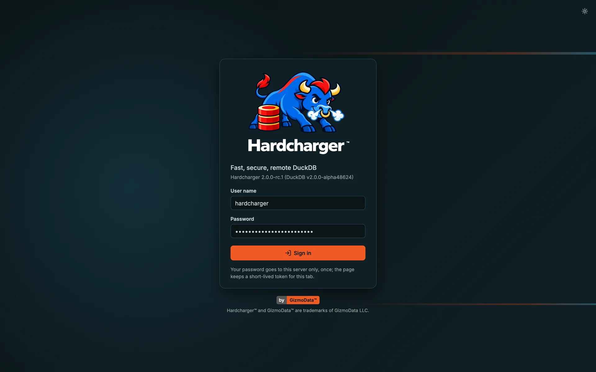 Interface web do Hardcharger: a página de login