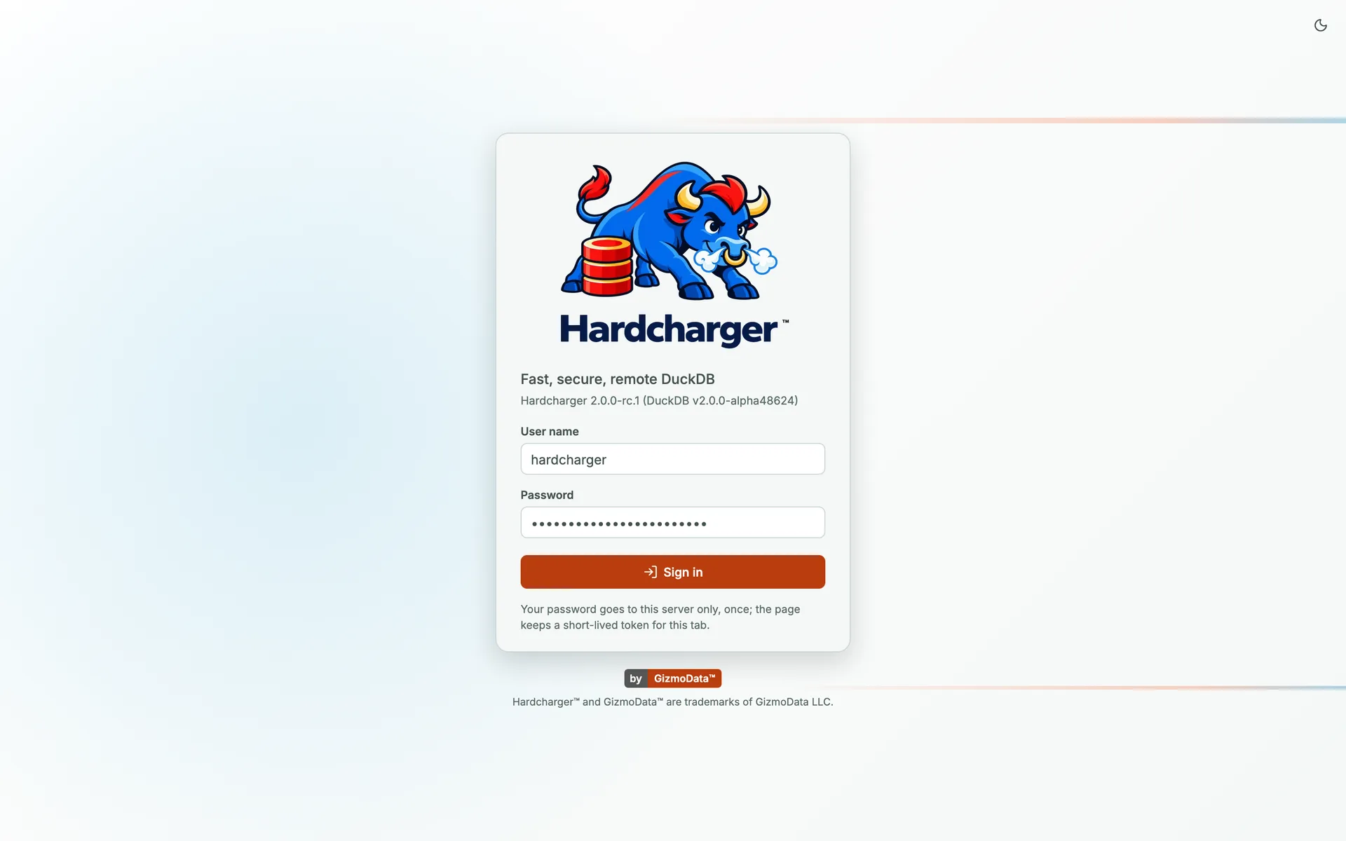 Interface web do Hardcharger: a página de login